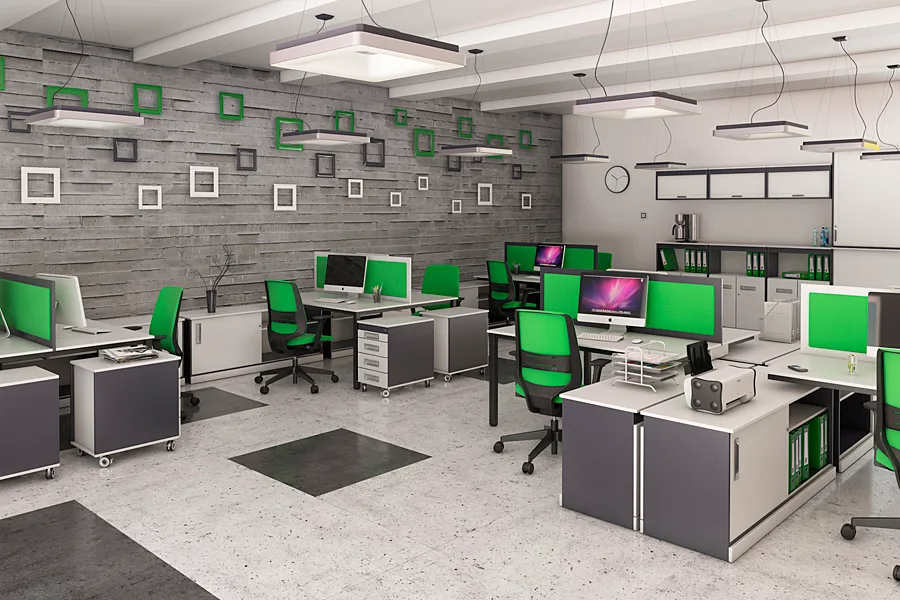 Puestos de trabajo modernos con mobiliario de oficina